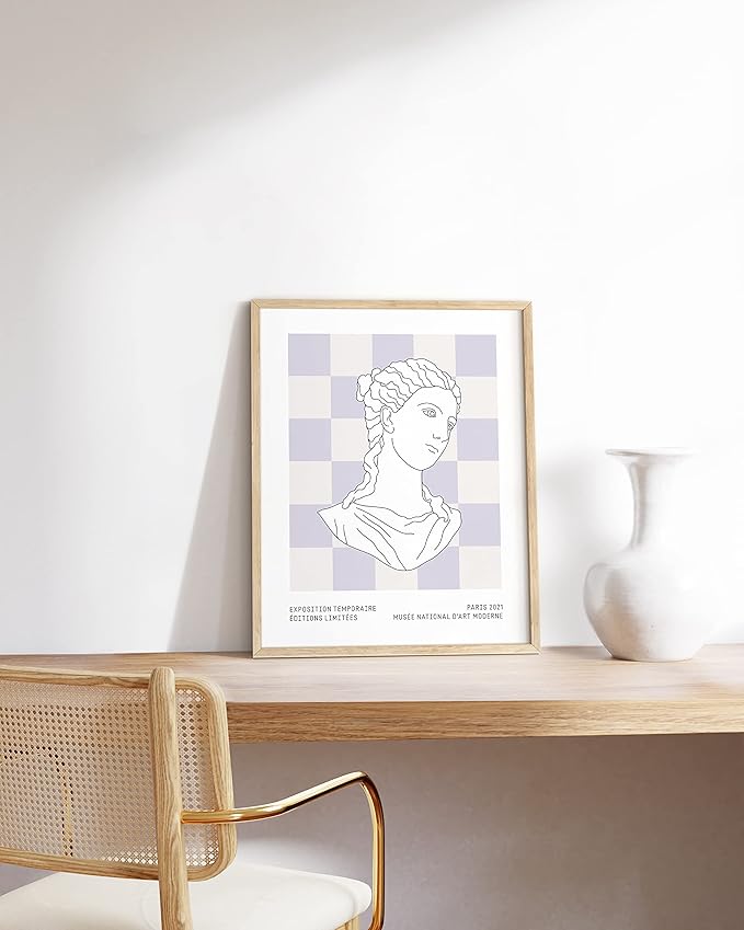 HAUS AND HUES Danish Pastel Decor, Purple Aesthetic Wall Art, Cute Room Posters, Purple Checkered Print (Unframed, 24 x 36)