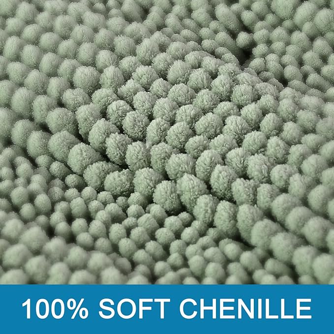 H.VERSAILTEX Bathroom Rugs Bath Mats Sets Super Absorbent Chenille Striped Bath Mats Non Skid Machine Wash Dry Rugs for Bathroom Floor Set of 2(Sage, 47 x 17 Plus 17 x 24 - Inches)