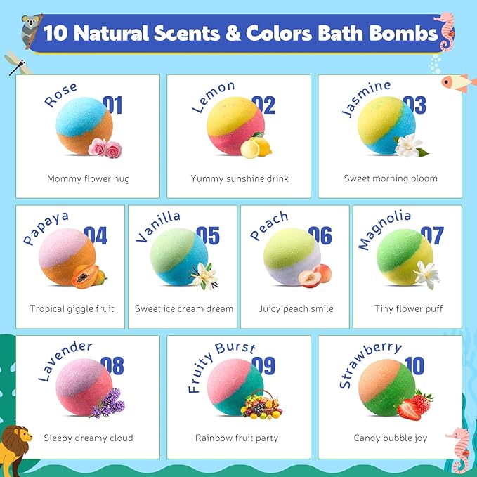 40 Kids Bath Bombs with Surprise Inside, Ocean & Jungle Animal Toys Gift Set with Natural Child-Safe Ingredients, Travel-Friendly Bath Bombs for Boys and Girls, Great for Birthdays, Christmas & Easter