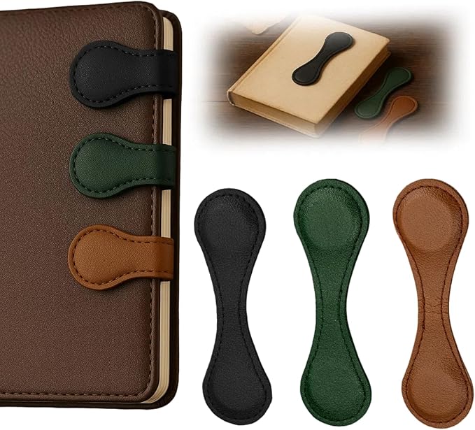 3 PCS Magnetic Bookmarks, Vintage Faux Leather Book Marks for Reading, Double-Sided Magnetic Bookmarks Book Accessories, Stylish Gifts for Book Lover Readers Men Women Teachers Students