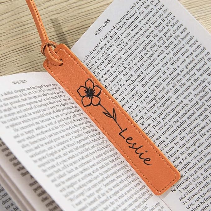 Handcrafted Birthday Flower Bookmark Personalized with Name Book Markers Customizable Gift for 21st Birthday Gifts for Women PU Leather Crafted Bookmarks for Women Book Lovers Personalized Bookmark