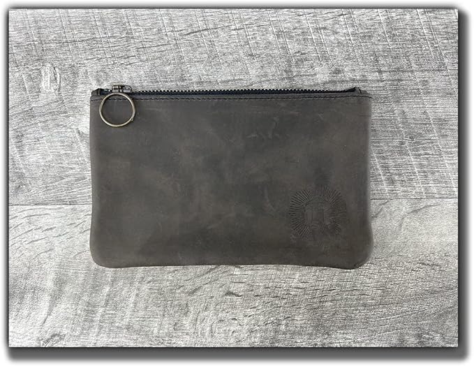 Leather Pouch with Zipper (Aged Steel, 7.75" x 5")