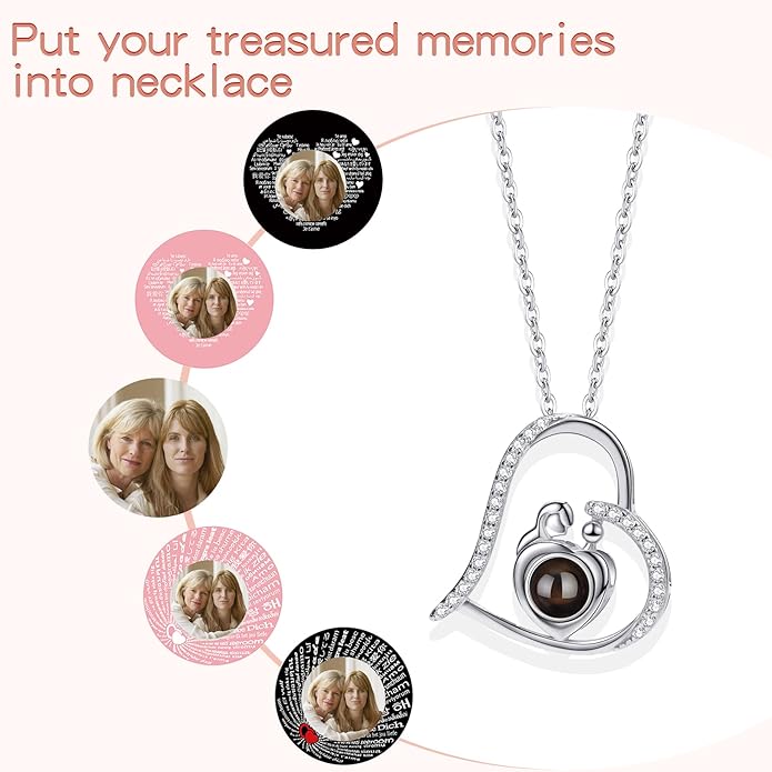 SUPHELPU Personalized Mother's Day Gifts for Mom From Daughter - Custom Photo Necklace With Picture Inside - Projection Necklace for Mom - Memorial Gift