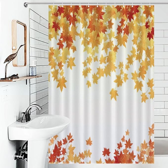 Fall Maple Shower Curtain Leaves Autumn Natural Scenery Havest Famhouse Waterproof Washable Fabric Bathroom Shower Curtains for Bathroom Decorations Home Indoor Decor 47x72Inch