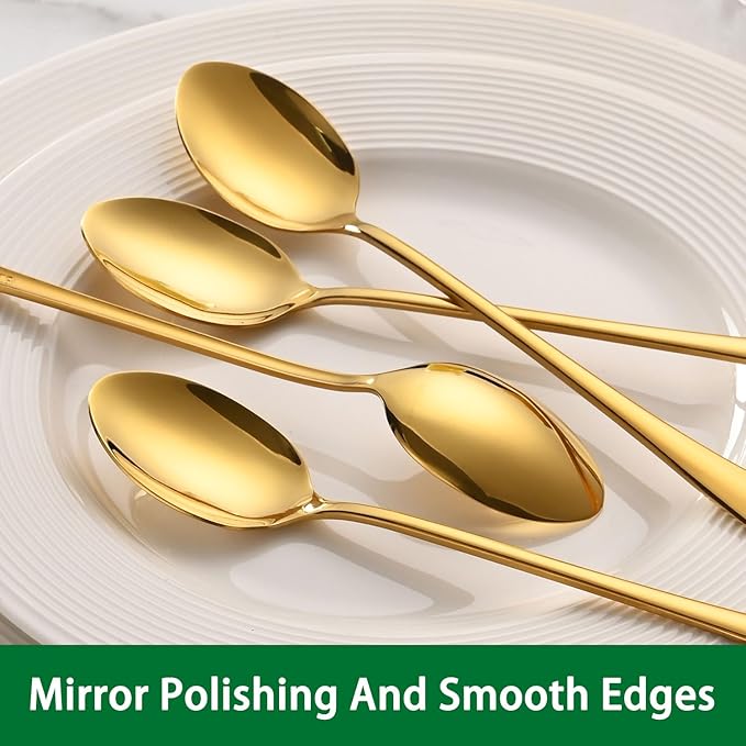 7.5 Inch Gold Iced Tea Spoons,Set Of 8 Stainless Steel Long Coffee Spoons,Long Handle Stirring Spoon For Dessert,Coctails,Ice Cream,Milk,Iced Teaspoons For Bar