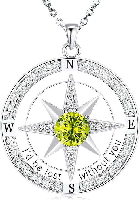 S925 Necklace Birthstone Compass Gift for Women Jewelry Sterling Silver Necklace for Wife Wedding Anniversary Girlfriend Birthday Gifts for Her Valentines Day Mom Mothers Day