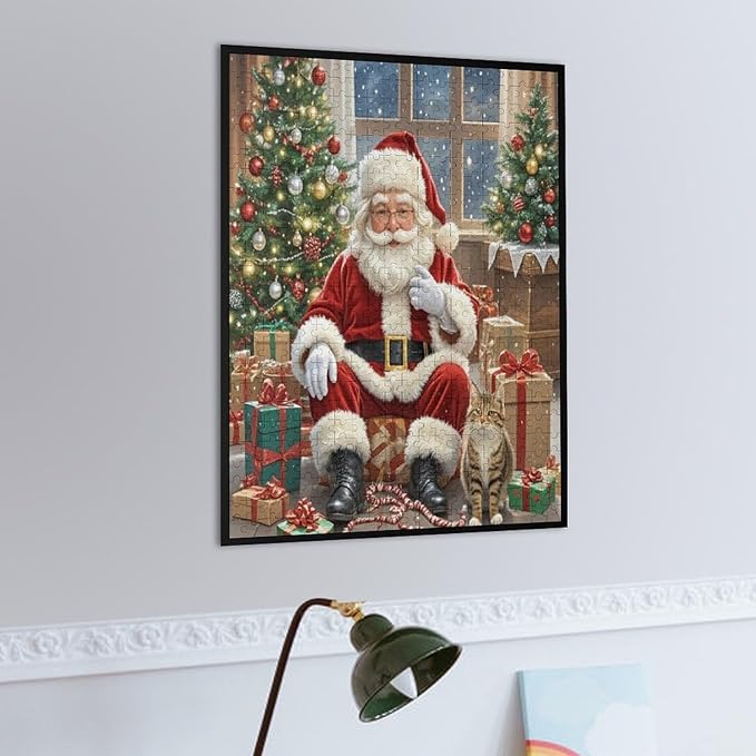 Puzzles for Adults 500 Pieces Wooden Jigsaw Puzzle - Santa Claus and Kitten Christmas Series Theme Puzzle，Party Games，Family Toys，Educational Puzzles，Stress Relief Wooden Puzzle，Home Decoration