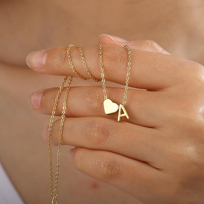 Turandoss Valentines Day Gifts for Kids Teen Girls - Dainty 18K Gold Plated Heart Initial A-Z Pendant Necklace Trendy Jewelry Heart Necklaces Birthday Valentines Day Gifts for Girlfriend Wife Women