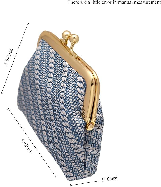 Coin Purse Vintage Bag Lock Wallet Buckle Kiss Lock change purse change holder wallet coin Leather coin wallet(A blue)