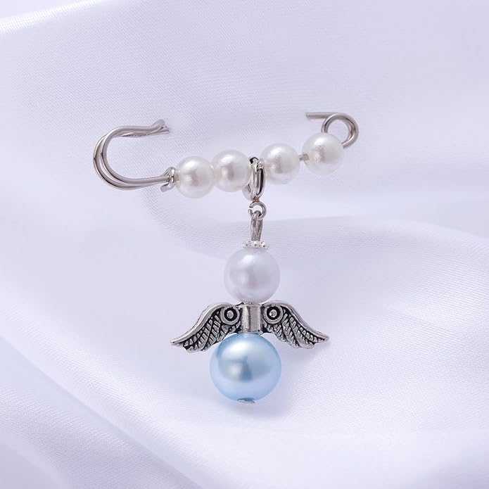 Ralukiia Something Blue Angel Memory Bouquet Charm, Wedding Day Hug from Heaven, Guardian Angel Charm, Memorial Gift for Bride, Wedding Gift from Deceased Mom or Dad, Remembrance Gifts