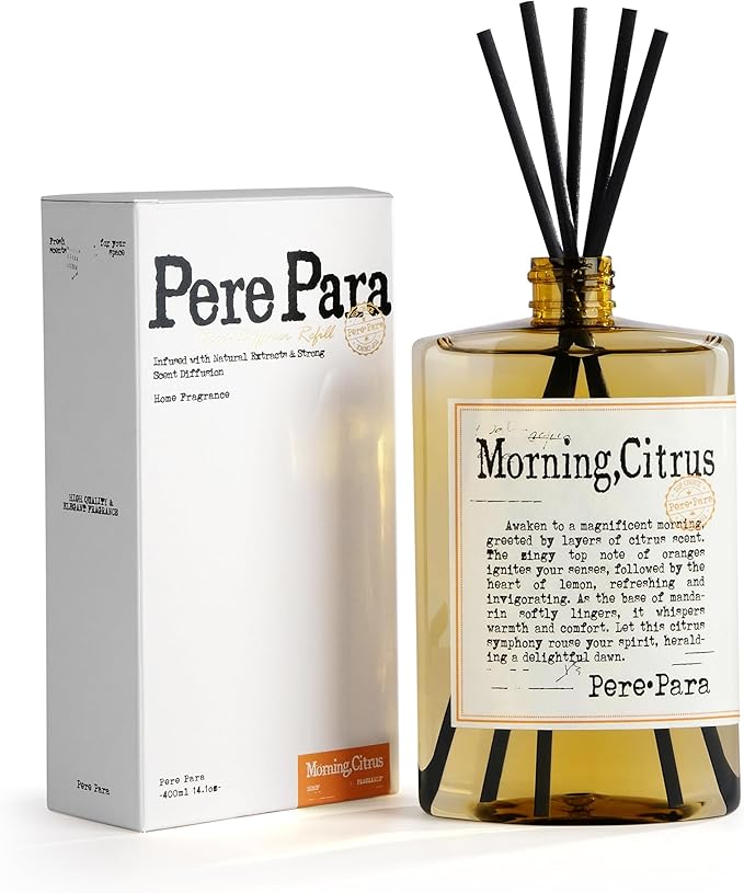 Morning Citrus Scent Premium Reed Diffuser Set - 380ml /12.85 fl.oz Scented Oil with 6 Sticks | Long-Lasting Fragrance for Home & Office | Luxury Gift
