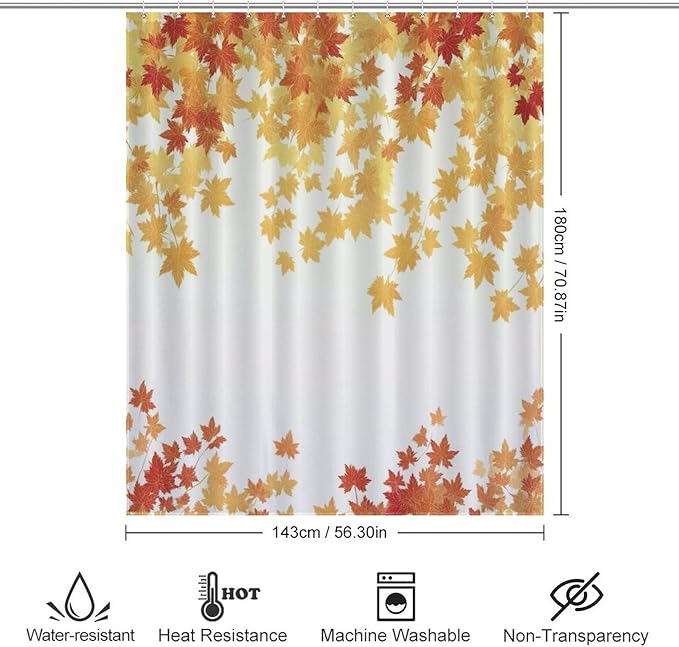 Fall Maple Shower Curtain Leaves Autumn Natural Scenery Havest Famhouse Waterproof Washable Fabric Bathroom Shower Curtains for Bathroom Decorations Home Indoor Decor 56x72Inch