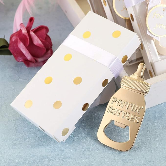 16 Pack Bottle Opener Baby Shower Favor, Cute Poppin Bottle Shaped Bottle Opener Favors for Baby Shower Souvenir Supplies and Decorations for Boy or Girl (White, 16)
