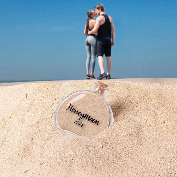 Honeymoon Sand Keepsake Jar 2026，Bridal Shower, Wedding, Engagement, Honeymoon, Travel Gift for Couples, Newlywed, Fiance(Gift Box Includes) - 100ml Round Shape Glass
