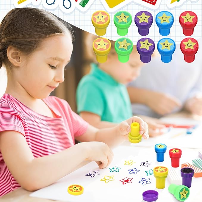 Yexiya 100 Pcs Star Stampers Mood Expressions and Comments Photosensitive Teacher Review Stamps Bulk Education Review School Prizes Supplies and Party Favors