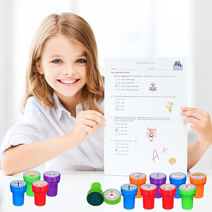 Cinrobiye 24 PCS Christian Party Stampers，Religious Bible Favors for Boys Girls, Easter Nativity Party Supplies, Classroom Rewards, Carnival Prizes, Goodie Bag & Pinata Fillers