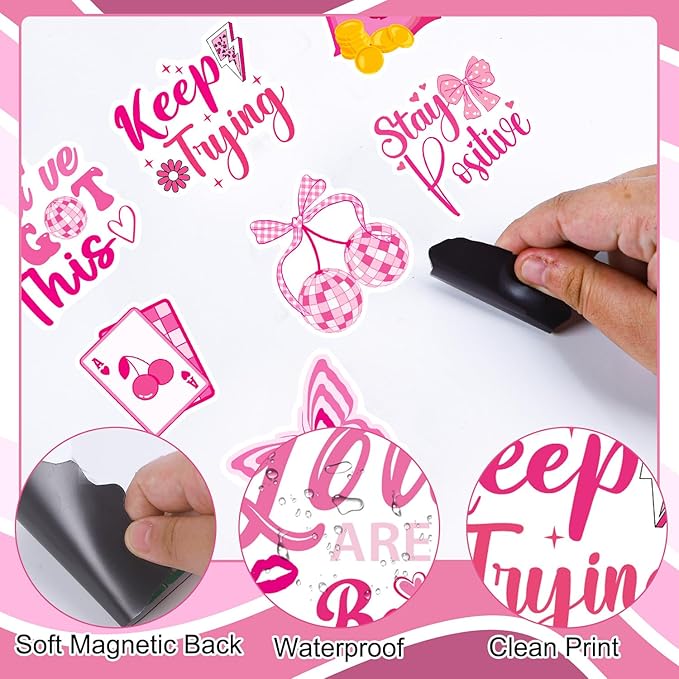 Pink Inspirational Refrigerator Magnet - 20 Pcs Motivational Locker Magnets for Girls Mental Health Encouragement Fridge Magnetic Stickers for Home Office Kitchen Whiteboard Decor
