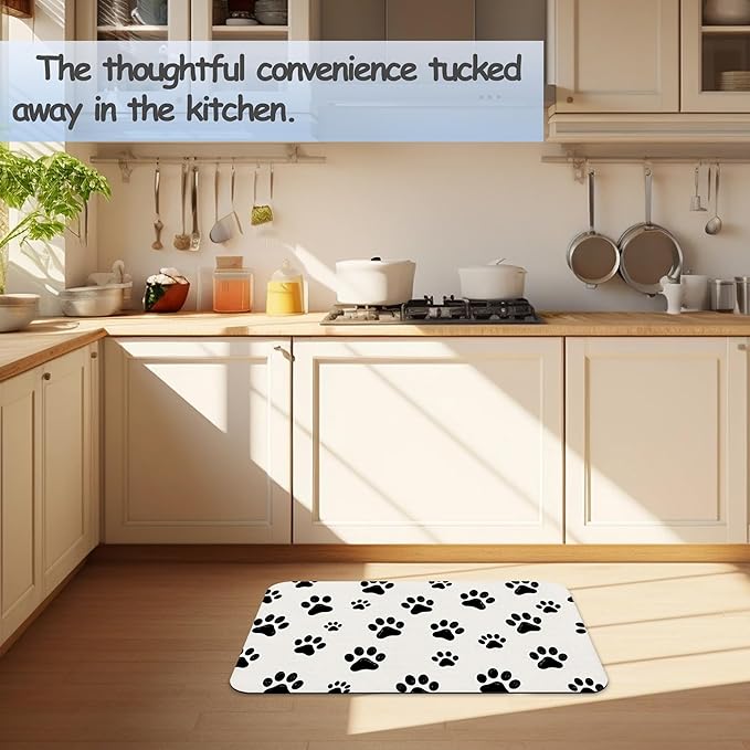 Black White Dog Paws Bath Mat 29.5"x17",Slim Low-Profile Fast Drying Super Absorbent Bathroom Rug with Non-Slip Backing, Easy-Clean Modern Floor Mat for Tub, Shower, or Entryway