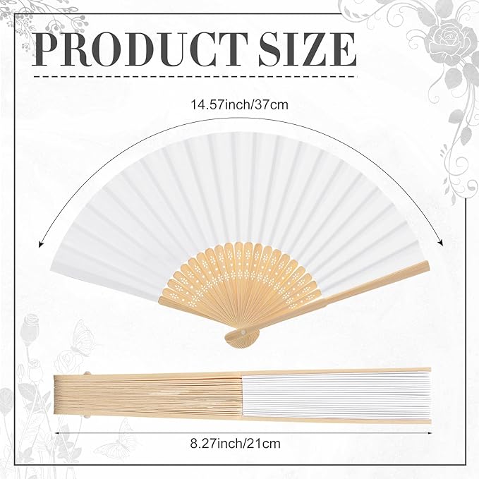 Yinkin 24 Pack Folding Fans Bamboo Handheld Folded Craft Hand Japanese Chinese Fans for Weddings Bridal Dancing Church DIY Decoration Women Gift Party Favors (White)