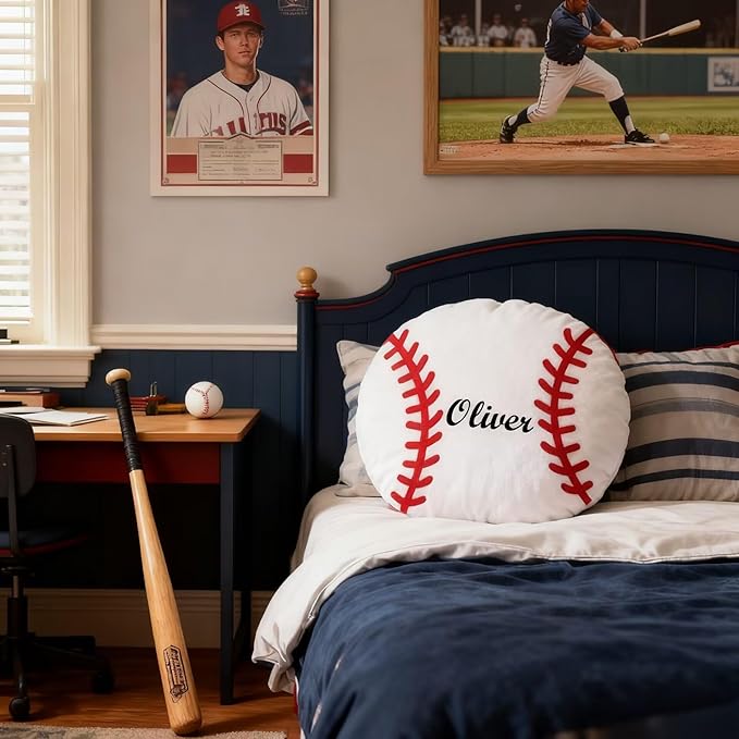 Personalized Name Baseball Pillow Custom Name Baseball Pillow for Boys Girls Customized for Baseball Fans Kids Birthday Sports Room Decore Game Day Sofa Cushion