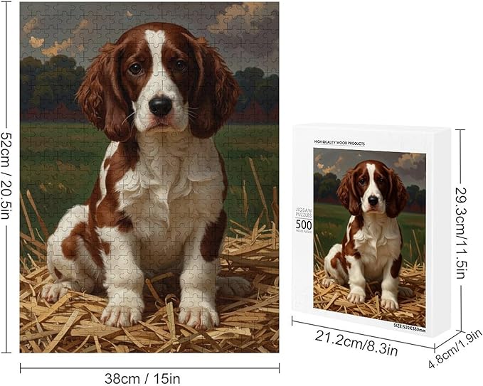 Wooden Puzzle 500 Pieces - English Springer Spaniel Puppy Dog Puppy Dogs Puppies Jigsaw Puzzles， Exquisite Art Design，for Puzzles Challengers and Enthusiasts，Puzzle Games for Children and Adults