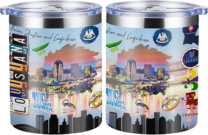 12oz Coffee Mug Louisiana State Insulated Coffee Cups, United States Map Travel Mug Landmark, Birthday Gifts Cute Mugs with Lid and Straw Mothers Day Gifts