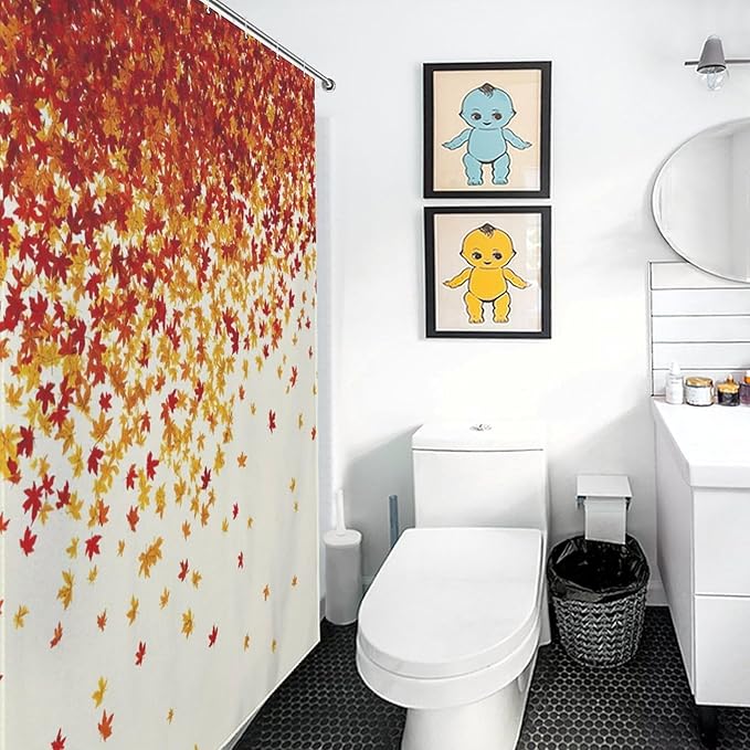 Fall Autumn Shower Curtain Maple Leaves Orange Red Leaf Harvest Waterproof Washable Fabric Bathroom Shower Curtains for Bathroom Decorations Home Indoor Decor 64x72Inch