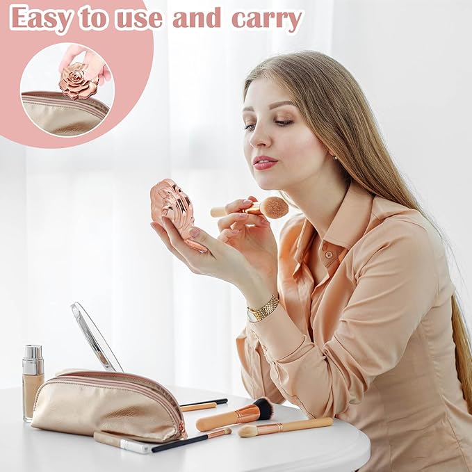 100 Set Rose Compact Mirrors Bulk Quinceanera Wedding Party Favors Including Rose Shape Mirrors and Thank You Tags with White Organza Bags for quinceanera, Wedding Party Guests Souvenir Gift (100)