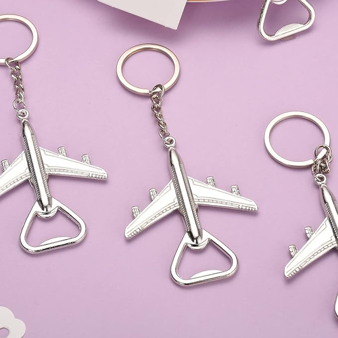 50PCS Airplane Bottle Opener Keychains for Wedding or Bridal Shower Favors, Gifts, Souvenirs to Guests (Silver)