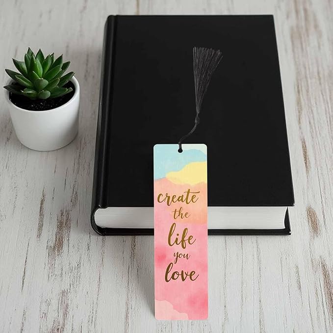 Create Life 5 Pcs Bookmarks Pink Blue Tie Dye Wooden Bookmarks with Tassel for Students Reader Teachers Book Lovers