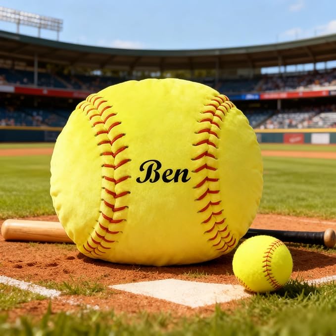 Personalized Name Softball Pillow Custom Name Softball Pillow for Boys Girls Customized for Softball Fans Kids Birthday Sports Room Decore Game Day Sofa Cushion