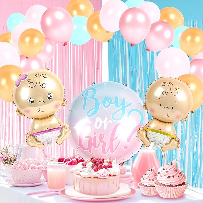Baby Gender Reveal Balloons Party Decorations Supplies, Baby Shower Balloons Party Decorations, Pink, Blue, Yellow Latex Balloons, Shaped Balloons, Cupcake toppers, Foil curtains. Boy or Girl party