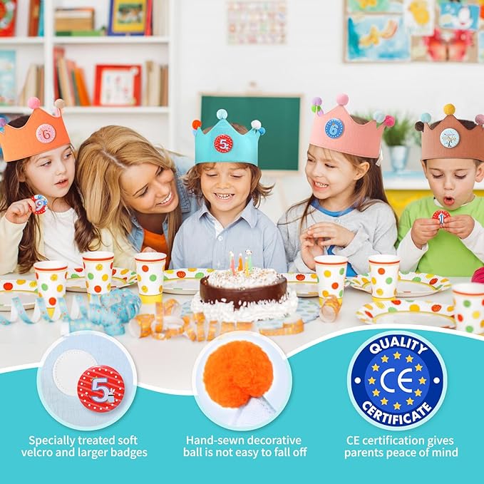 Reusable Birthday Crown with Numbers,Kids Birthday Hat Fabric Crown Pertain Kids Boy Toddler Girl Baby Bday Hats