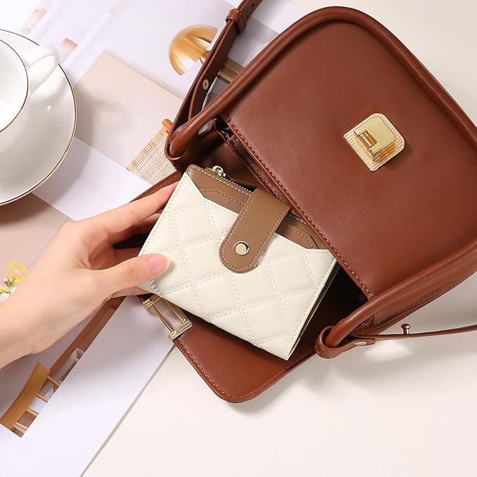 SENDEFN Small Wallet for Woman Leather RFID Blocking Bifold Zipper Pocket Credit Card Holder
