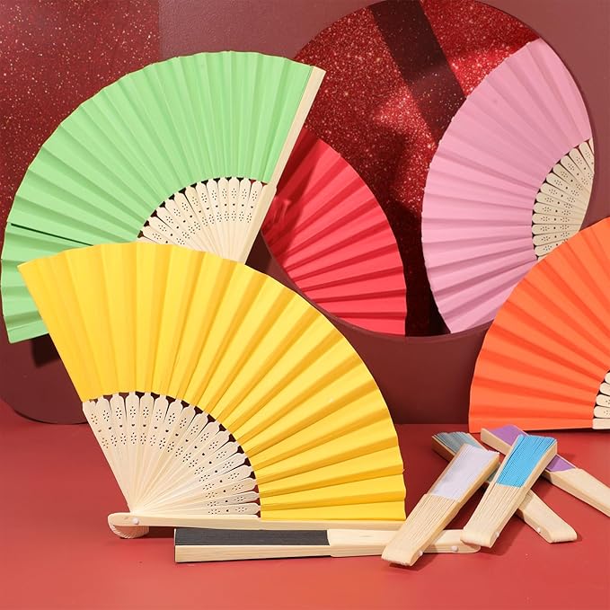 Yinkin 160 Pack Folding Fans Bamboo Handheld Folded Craft Hand Japanese Chinese Fans for Weddings Bridal Dancing Church DIY Decoration Women Kids Gift Party Favors (Multi Colors)