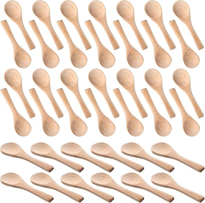 Boao 200 Pcs Small Wooden Spoons, 3.5'' L, Mini Wood Natural Tiny Spoons Wooden Little Teaspoons for Jars Sugar Creamer Honey Spices Salt Kitchen Supplies (Light Wood)