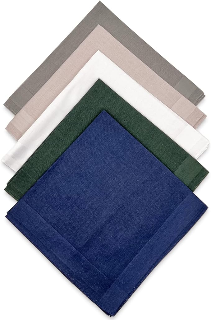 GB Selected Men's Cotton Handkerchiefs, Assorted Solid Color Pocket Square Hankies with Stripe