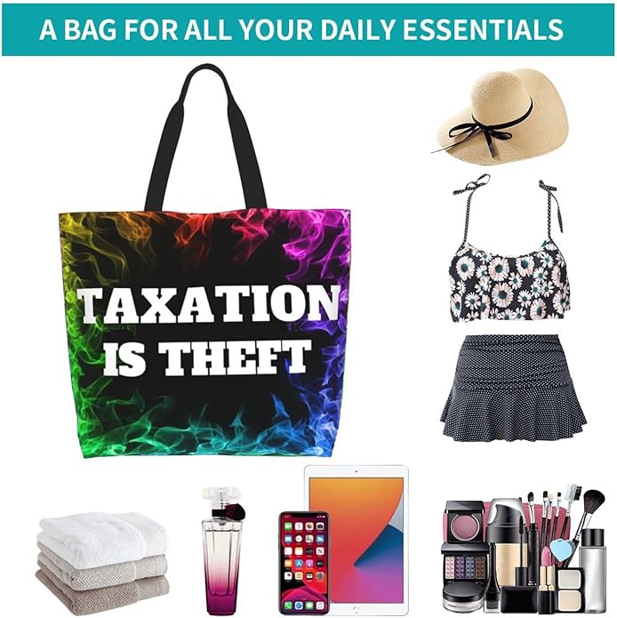 Taxation is Theft Large Reusable Eco-friendly Shopping Bags Portable Storage Handbag