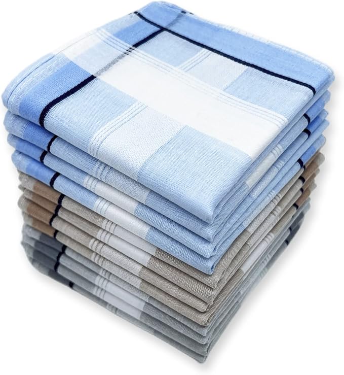 Soft Cotton Handkerchiefs for Men with Elegant Pattern in Assorted Color, 16 inches Large hankies