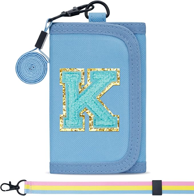 Gifts for Girls 3 4 5 6 7 8 9 10 11 12 Years Old Kids Wallet Cute Initial Coin Purse Toddler Wallet with Magic Sticker (Blue, K)