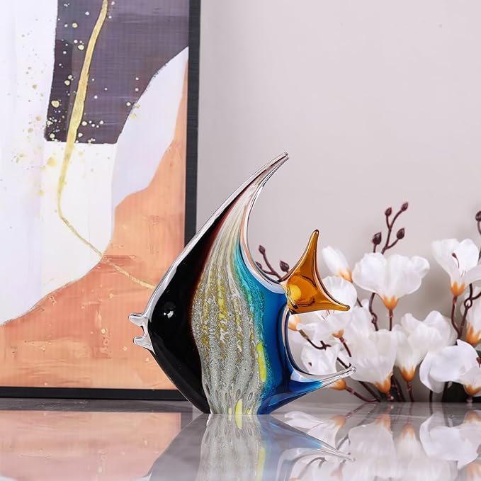 DOVDOV Hand Blown Glass Fish Sculpture, Colorful Glass Fish Decorations, Colorful Home Decorations for Bookshelf, Office, Living Room TV Stand, Room Decor Aesthetics.