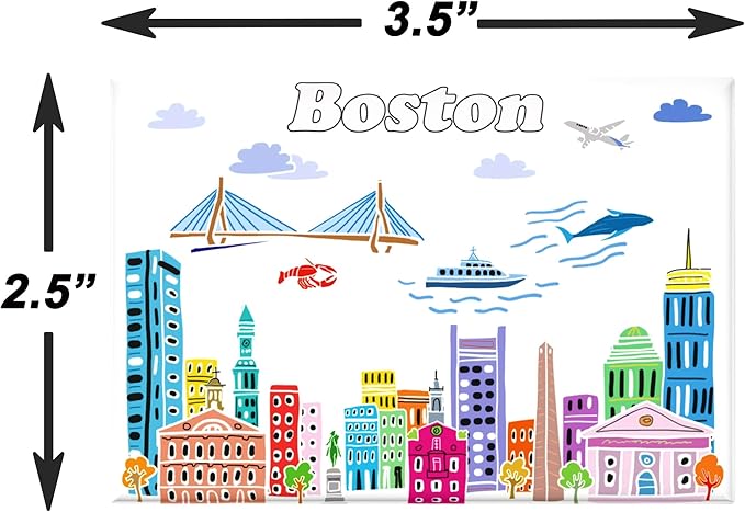City Themed Artwork Magnet Collection by Beary Blu - Designed in The USA, Collectible Souvenirs Gifts 2.5" x 3.5" (Boston)
