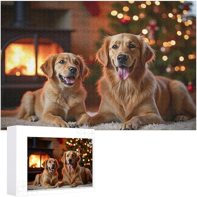 Wooden Puzzle - Golden Retriever in The Christmas House Jigsaw Puzzles，Wooden Puzzles for Adults 1000 Pieces Challenge Puzzles，Educational Games，Family Puzzles，Unique Gifts for Wall Art
