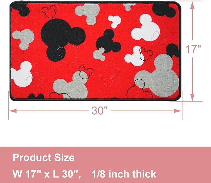 J.Ehonace Cartoon Mouse Non-Slip Bathroom Rug, Mickey Cartoon Kitchen Mat, Cute 100% Polyester Soft Kids Bedroom Home Decor Doormat, 17" x 30" (Red)
