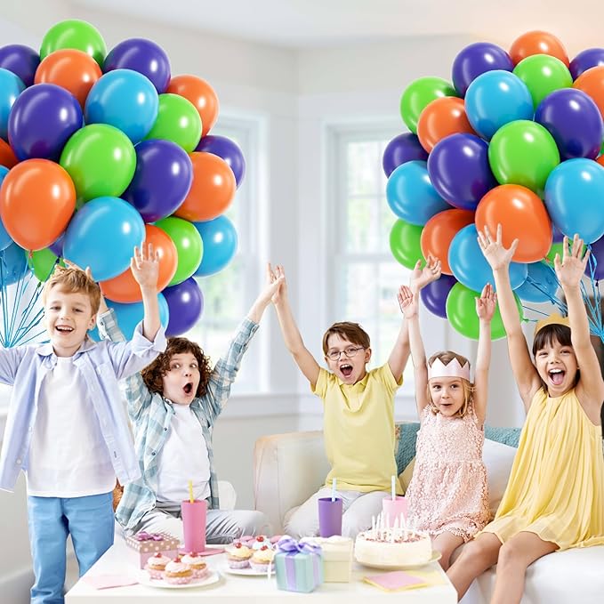 60pcs Blue and Orange Balloons 12inch with Purple Light Green Orange Blue Balloons for Cartoon Dog Themed Baby Shower Birthday Party Decorations