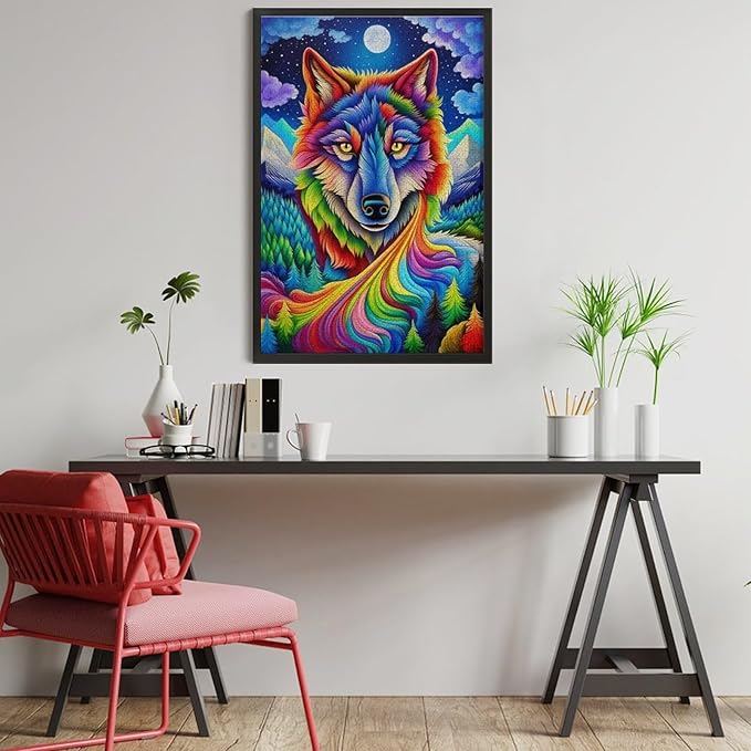 Wooden Puzzle - Colorful Wolf Jigsaw Puzzles，Wooden Puzzles for Adults 1000 Pieces Challenge Puzzles，Educational Games，Family Puzzles，Unique Gifts for Wall Art,Funnny Puzzles