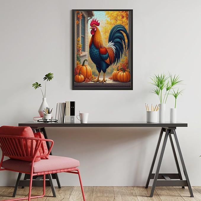 Jigsaw Puzzles for Adults 500 Piece - Thanksgiving Fall Pumpkins and Cocks Wooden Puzzle，Funny Puzzle，Unique Gifts for Wall Art ，Family Puzzles，Educational Games，Challenge Puzzles