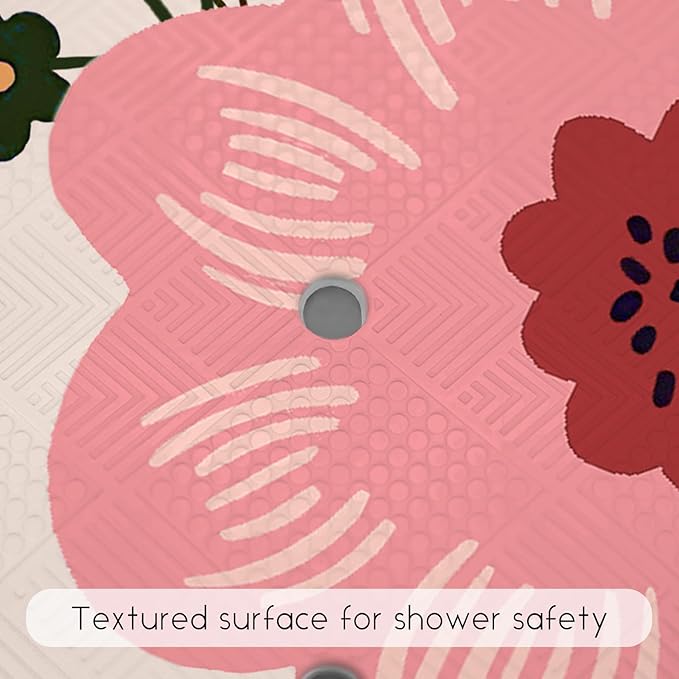 Bathtub Mat Non Slip, Flower Square Bath tub Mat Shower Floor Mat with Suction Cups for Adults Kids Elderly 21 X 21 Inch