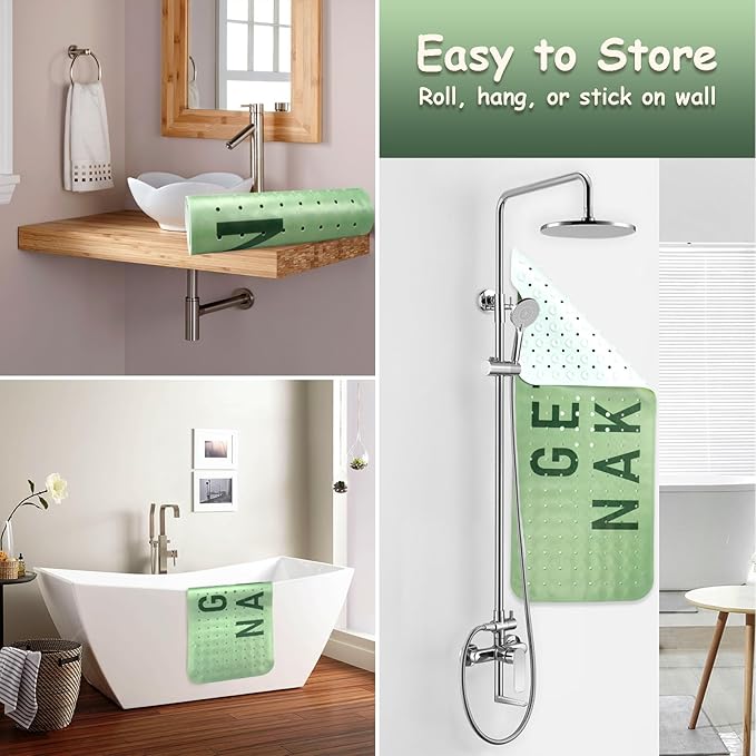 Bathtub Mat Non Slip, Get Naked Extra Long Bath tub Mat Shower Floor Mat with Suction Cups and Drain Holes for Adults Kids Elderly 40 X 16 Inch
