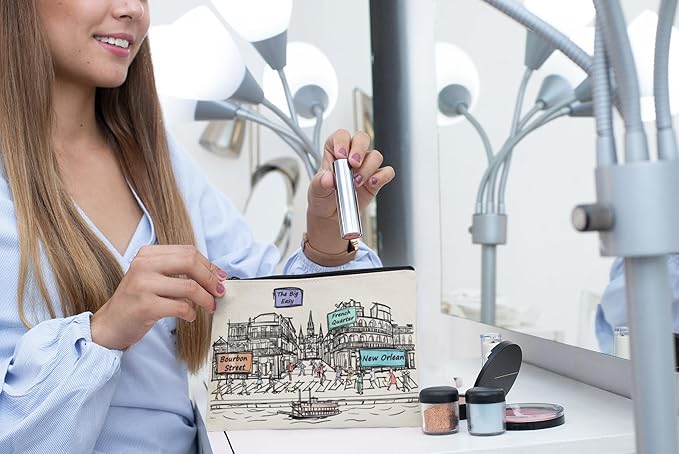 Cities Around the World Artwork Cosmetic Bag Series – Designed in USA, Travel Makeup Bag with Zipper, Souvenir Gift for Women, Artwork Organizer for Purse or Toiletry (New Orleans)